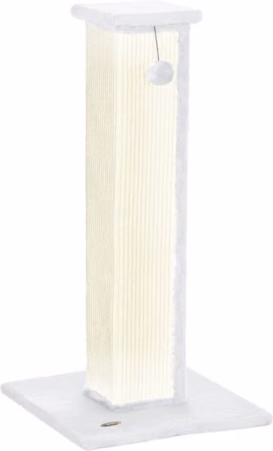 Tiragraffi per gatti PawHut con palo in sisal, palla sospesa e base stabile, L/P/H: 41 x 41 x 81 cm, Bianco e Crema