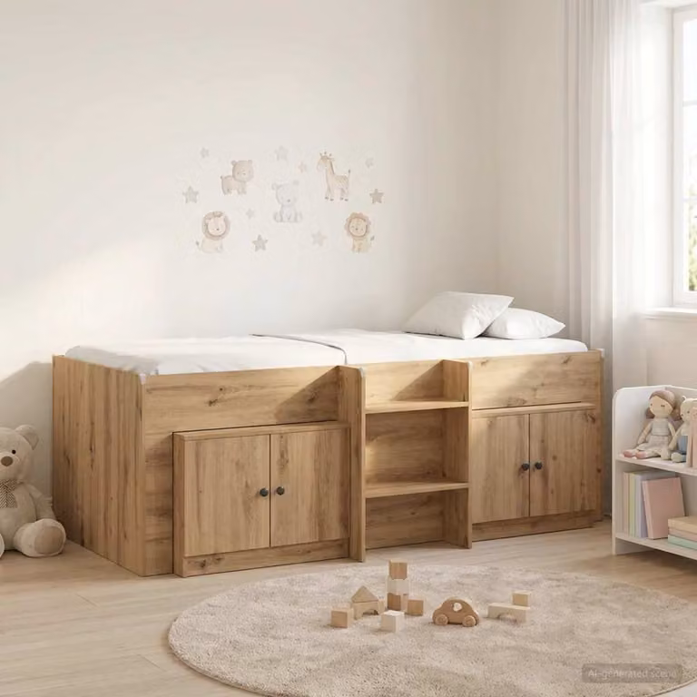 Set Letto a Soppalco con Mobile vidaXL in Legno Rovere Marrone, L/P/H: 200 x 90 x 193 cm