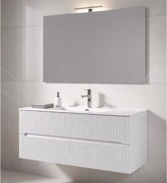 Composizione mobile bagno sospeso con cassetti e specchio mod. STICK Taco Bianco Opaco L: 120 cm, P: 45 cm, H: 46 cm