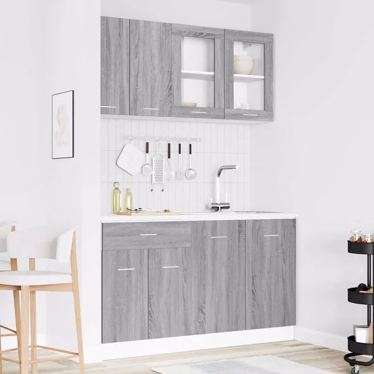 Set di mobili da cucina moderni vidaXL LYON composto da 4 pezzi in grigio con ante in vetro e ripiani interni