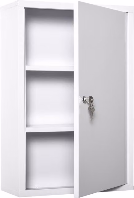 Armadietto medicinali kleankin in acciaio bianco con 3 ripiani e serratura, montaggio a parete, L 40 cm x P 18 cm x H 60 cm