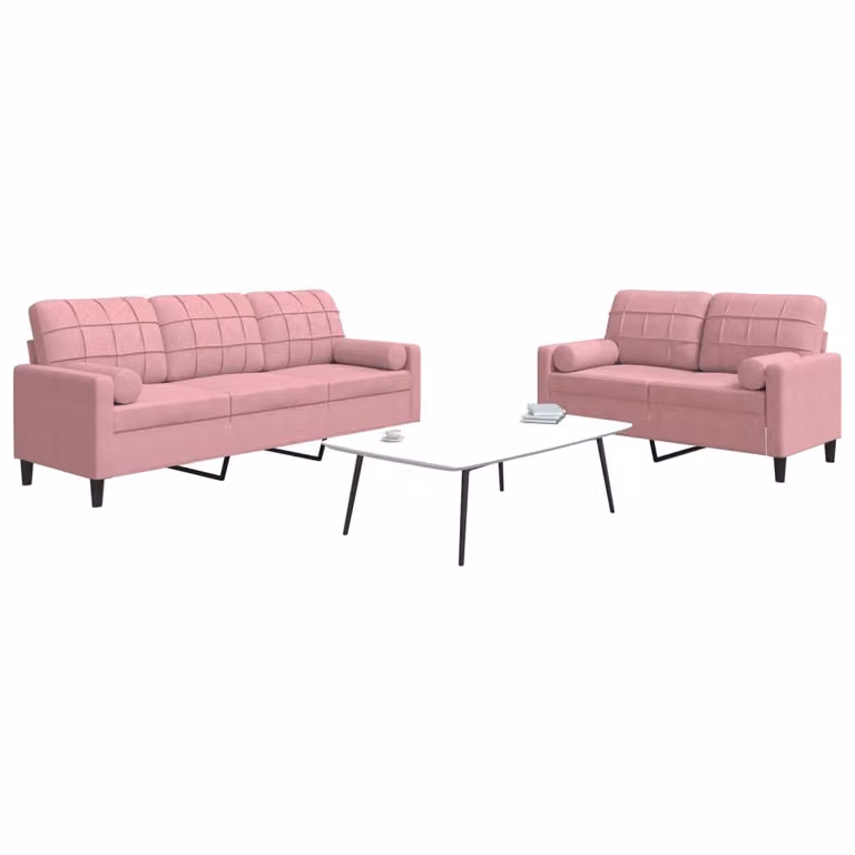 Set di 2 divani vidaXL in velluto rosa con cuscini e struttura in metallo per soggiorno