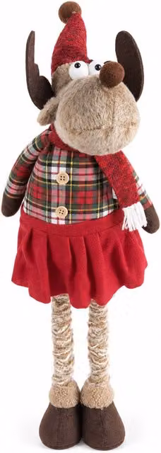 Renna Natalizia Decorativa Saint Joy Rossa con Gambe Telescopiche in Metallo e Tessuto, Altezza: 55-85 cm