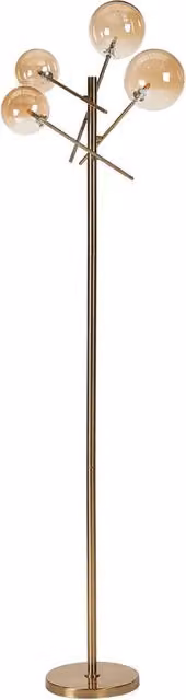 Lampada da terra BELIANI con 4 paralumi rotondi in vetro fumè e struttura in metallo dorato per soggiorno e camera da letto H: 157 cm, L: 40 cm, P: 30 cm