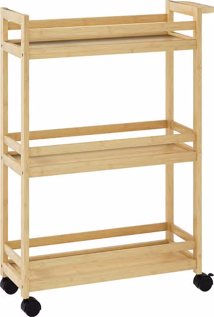 Carrello portaoggetti salvaspazio HOMCOM in bambù beige con ruote e maniglia, L 55 cm x P 20 cm x H 75 cm