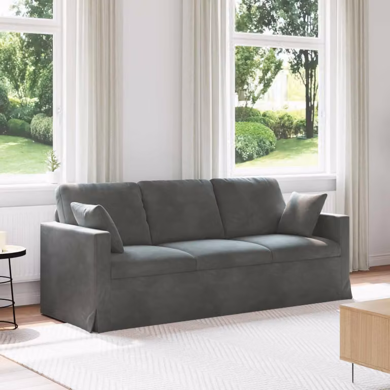 vidaXL Divano Moderno in Velluto Grigio con Cuscini e Coperture Rimovibili L: 198 cm, P: 78 cm, H: 80 cm
