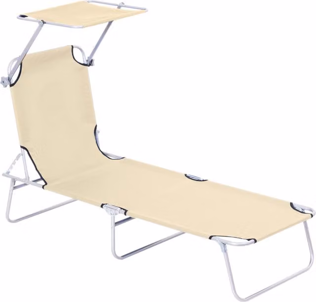Sdraio da giardino pieghevole Outsunny con tettuccio regolabile e schienale reclinabile a 4 livelli in tessuto textilene e acciaio, beige