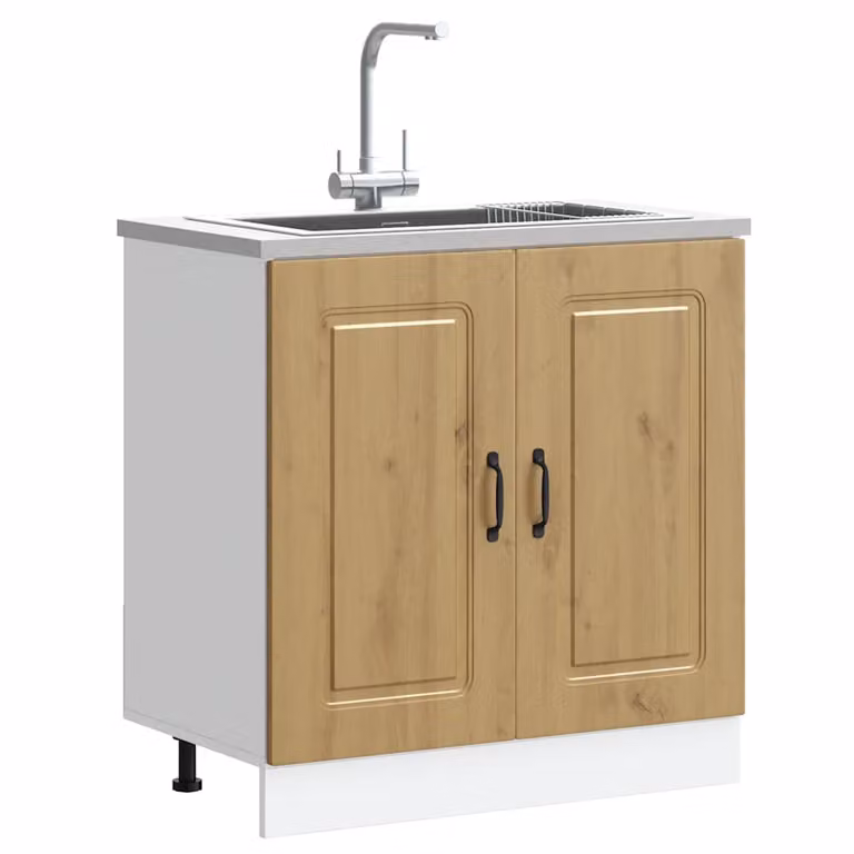 Base lavello mobile Kalmar vidaXL in legno marrone con ante a battente L 80 cm, P 46 cm, H 81,5 cm