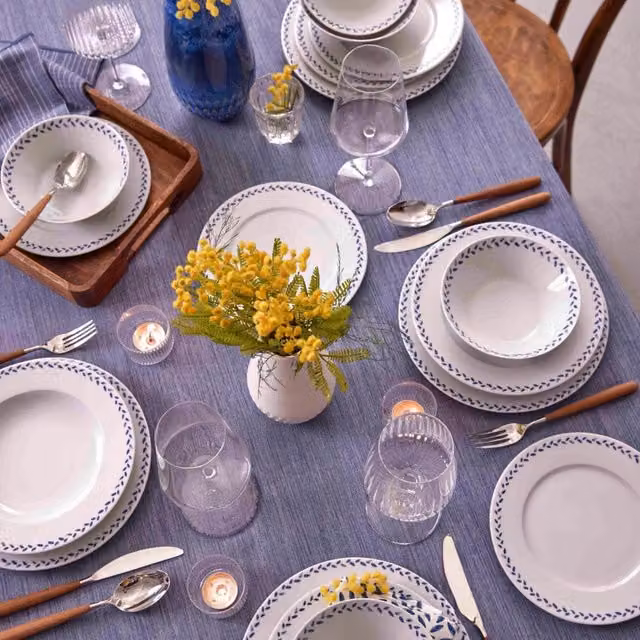 Servizio piatti Novanema DMORA in ceramica blu, set da 24 pezzi per adulti