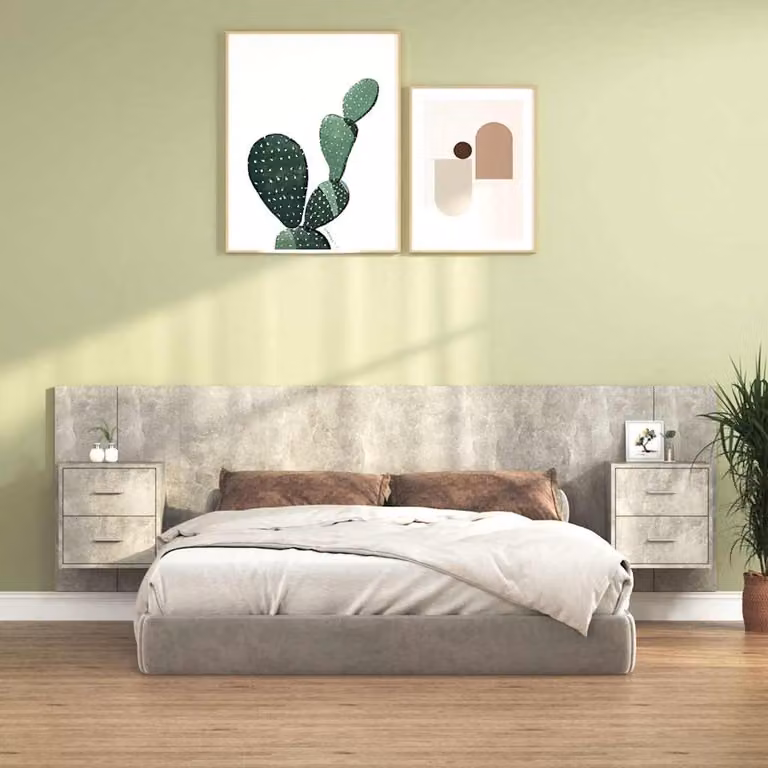vidaXL Testiera Letto con Comodini Integrati in Legno Multistrato Grigio Cemento