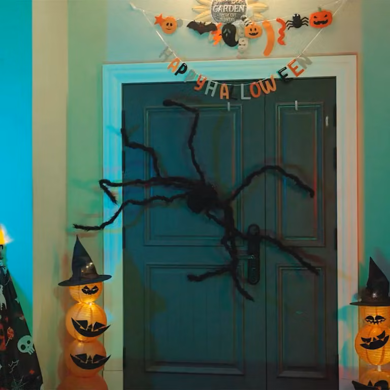 Set di 3 decorazioni a forma di ragno per Halloween vidaXL, colore nero, altezza: 150 cm