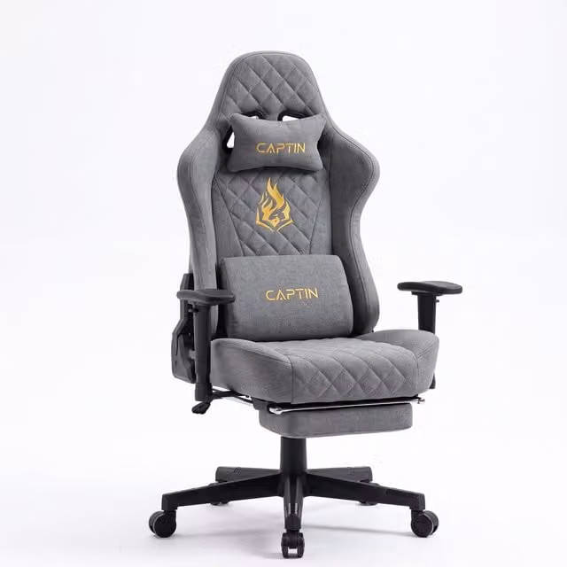 Sedia gaming ergonomica Aosom in tessuto grigio con poggiatesta e braccioli, L/P/H: 70 x 70 x 131 cm