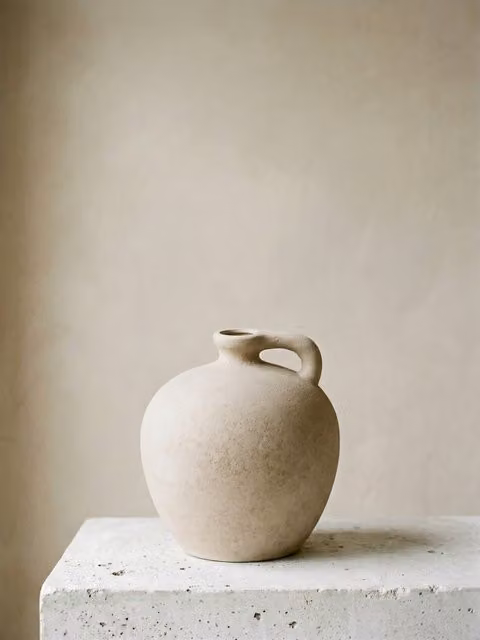 Vaso Rais in ceramica bianco e beige Kenay Home per tavolo, diametro: 20 cm, altezza: 18 cm