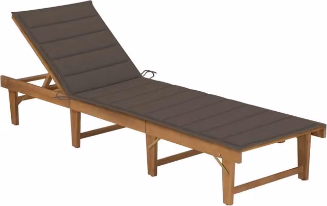 Lettino prendisole pieghevole HELLOSHOP26 in legno di acacia con cuscino beige e marrone per giardino e terrazzo