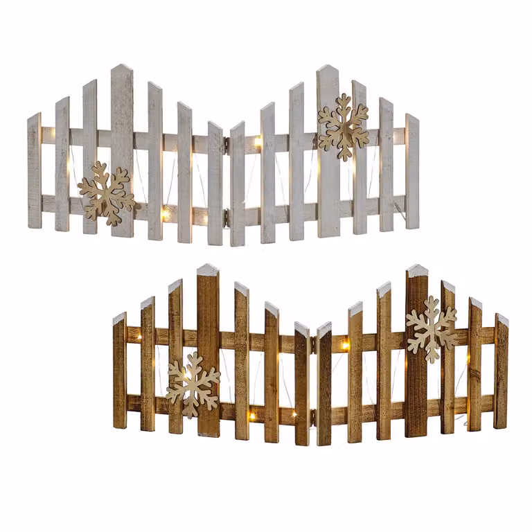 Dictrolux Staccionata Natalizia in Legno con 20 Micro LED Bianco Cal caldo a Batteria, H 30 cm x L 77 cm