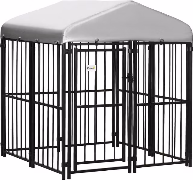 Recinto per cani, galline e anatre PawHut Aosom con tettuccio, nero, L/P/H: 122 x 122 x 138 cm