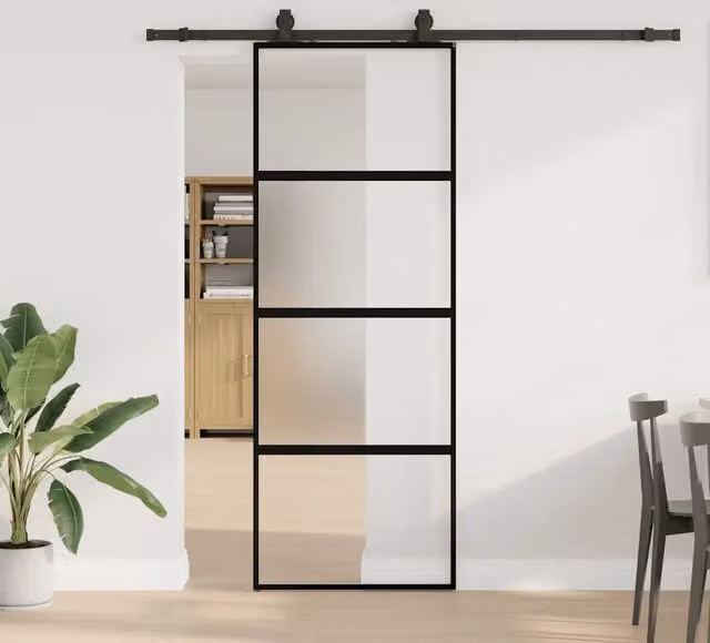 Porta Scorrevole Moderna VIDAXL in Vetro Temperato Trasparente e Alluminio con Ferramenta Nera L: 76 cm, H: 205 cm