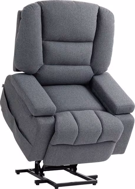 Poltrona Alzapersona Reclinabile HOMCOM con Massaggio, Tessuto Effetto Lino, Grigio, L/P/H: 97 x 90 x 102 cm