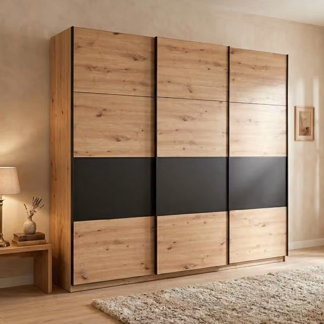 Armadio da camera da letto Miggiano DMORA con ante scorrevoli, colore marrone rovere, L: 262.5 cm, H: 224 cm