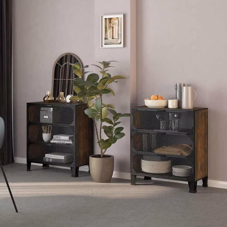 Set di 2 armadietti a parete vidaXL in stile industriale, colore marrone, realizzati in metallo e MDF, L/P/H: 72 x 36 x 82 cm