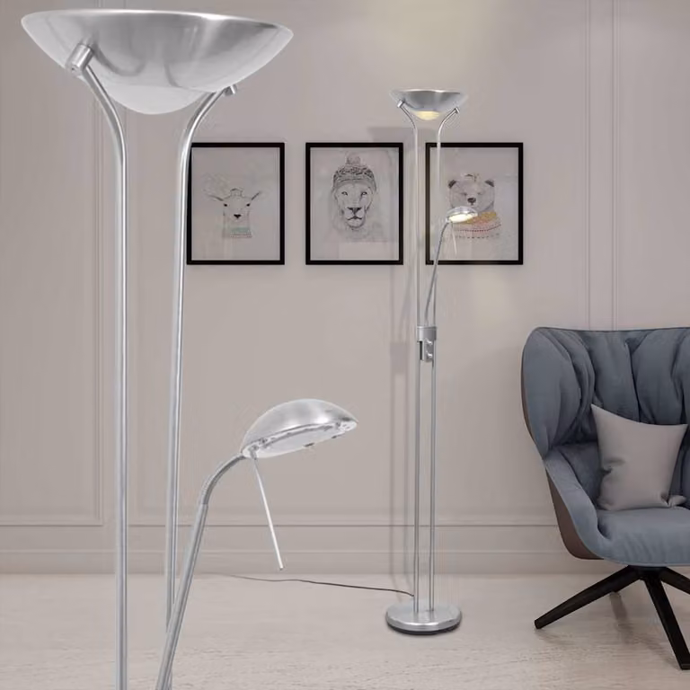 vidaXL Lampada da Terra LED Dimmerabile Moderna in Metallo Argento con Luce Bianco Caldo