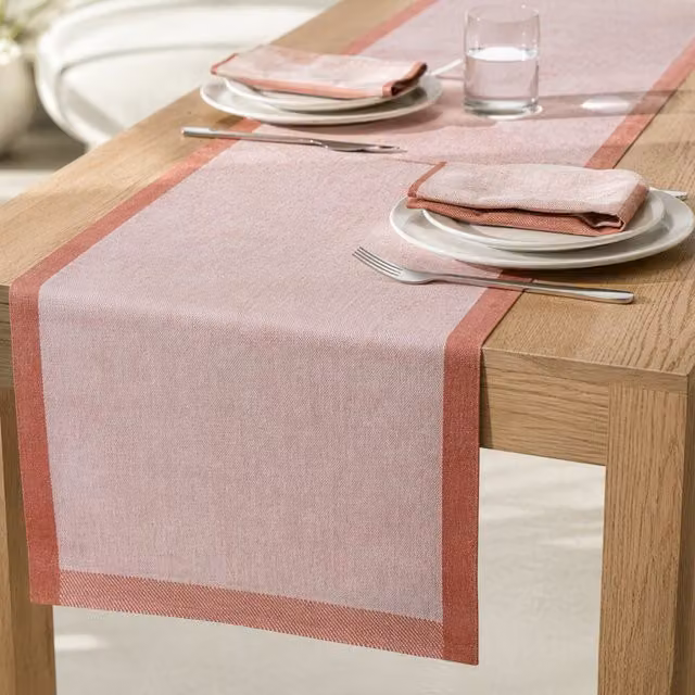 Runner Chambray Kasanova rosso bordato L: 120 cm, P: 40 cm
