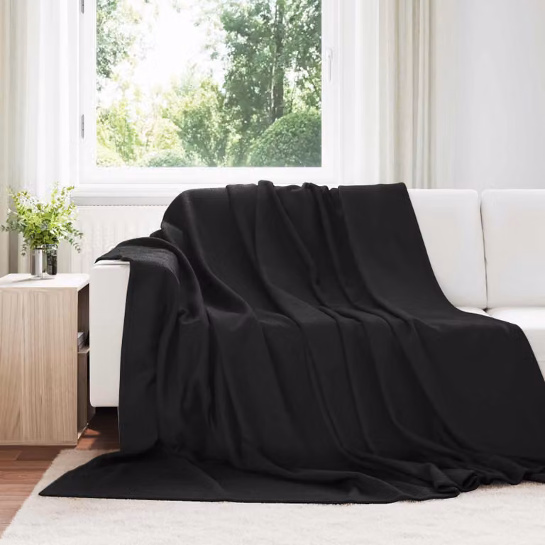 Set di 6 coperte in pile vidaXL nere per adulti, L 240 x L 220 cm