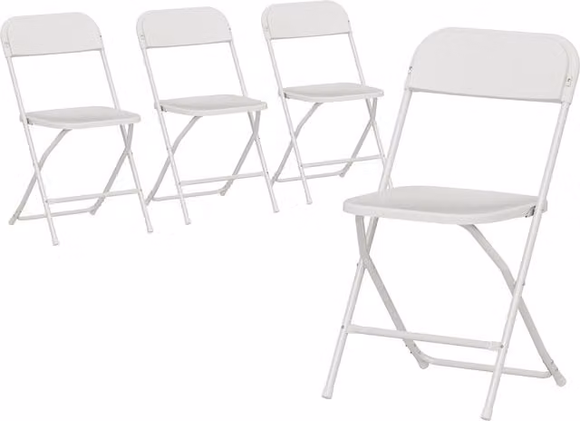 Set di 4 sedie pieghevoli impilabili HOMCOM in plastica e metallo con fori di drenaggio, Bianco, L 45 x P 49 x H 79.5 cm