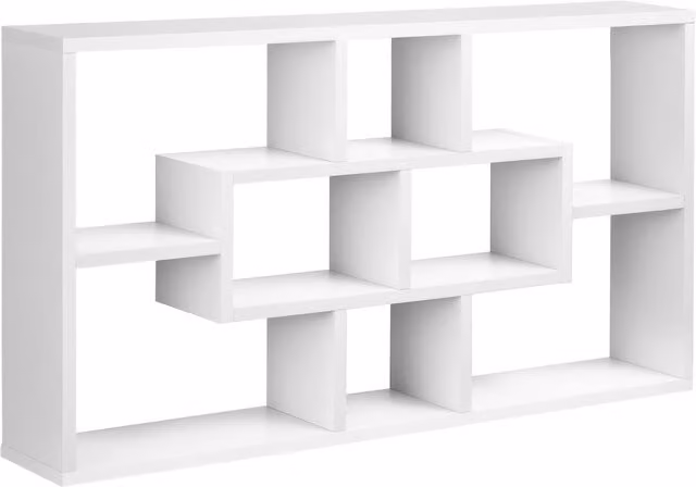 Libreria a parete moderna Aosom in legno con 8 scomparti di diverse dimensioni, Bianco, L 85 x P 47,5 x H 14,5 cm