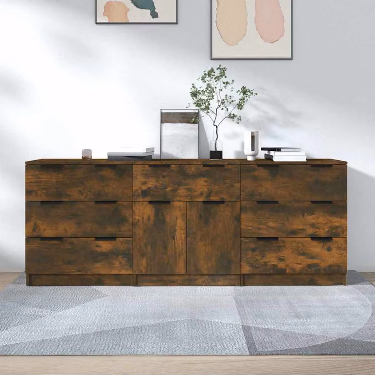 Set di 3 credenze vidaXL in legno multistrato e MDF, colore rovere fumo, design minimalista per la tua sala da pranzo