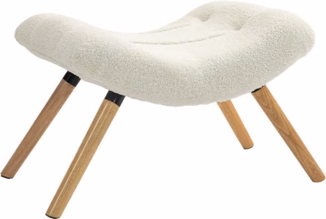 Poggiapiedi moderno HOMCOM in legno di faggio con rivestimento in pile imbottito, colore bianco crema