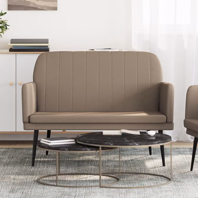 Panca vidaXL in similpelle color cappuccino con braccioli e struttura in metallo, L: 107 cm, P: 80 cm, H: 81 cm