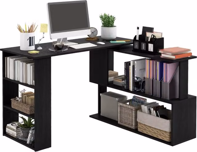Scrivania angolare con scaffale Zephmum nera L: 120 cm, P: 110 cm, H: 74,5 cm
