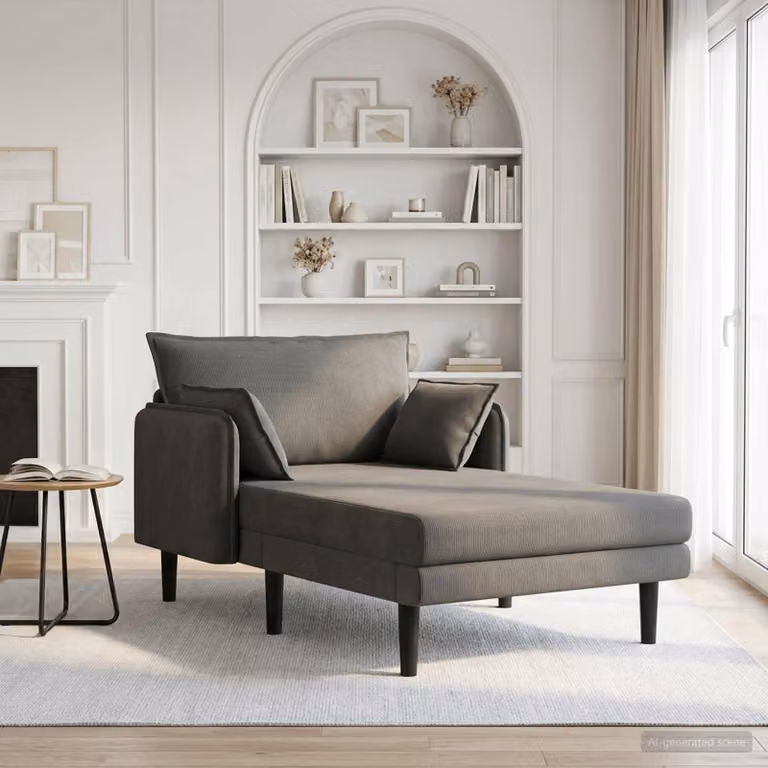vidaXL Chaise longue oversize moderna in velluto a coste grigio con cuscini inclusi L: 173 cm, P: 114 cm, H: 86 cm