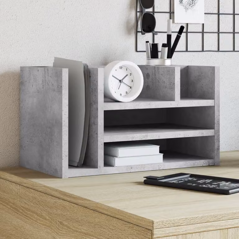 Organizer da scrivania vidaXL in legno multistrato grigio cemento con scomparti multipli L 44,5 cm x P 24 cm x H 25 cm