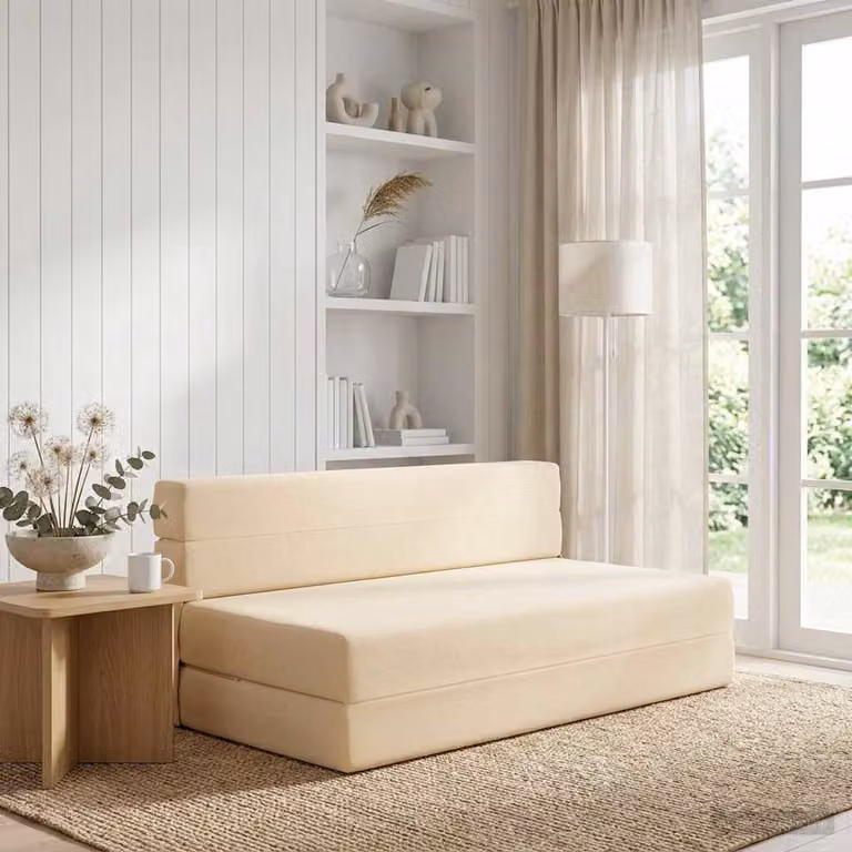 vidaXL Divano Letto Pieghevole Moderno in Tessuto Beige L: 152 cm, P: 86,5 cm, H: 60 cm