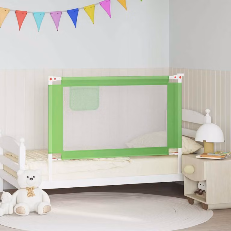 Sponda Letto di Sicurezza per Bambini vidaXL Verde in Tessuto e Metallo L: 120 cm, H: 25 cm