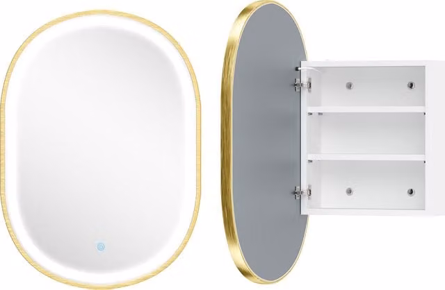 Armadio da parete per bagno HOMCOM con specchio, illuminazione LED a 3 temperature e funzione anti-appannamento, ripiani regolabili, colore oro
