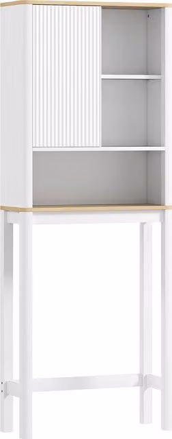 Mobile da bagno sopra il WC HOMCOM con ante a doghe e ripiani regolabili, Bianco, L: 65 cm, P: 25 cm, H: 170 cm