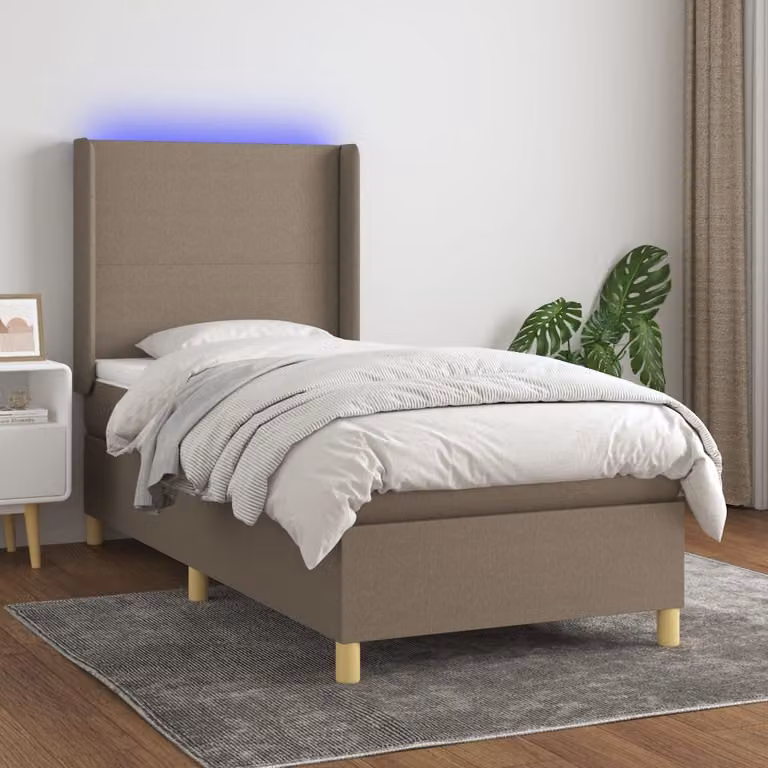 Letto Ibrido con Materasso e Illuminazione LED vidaXL in Tessuto Tortora, L/P/H: 90 x 190 cm