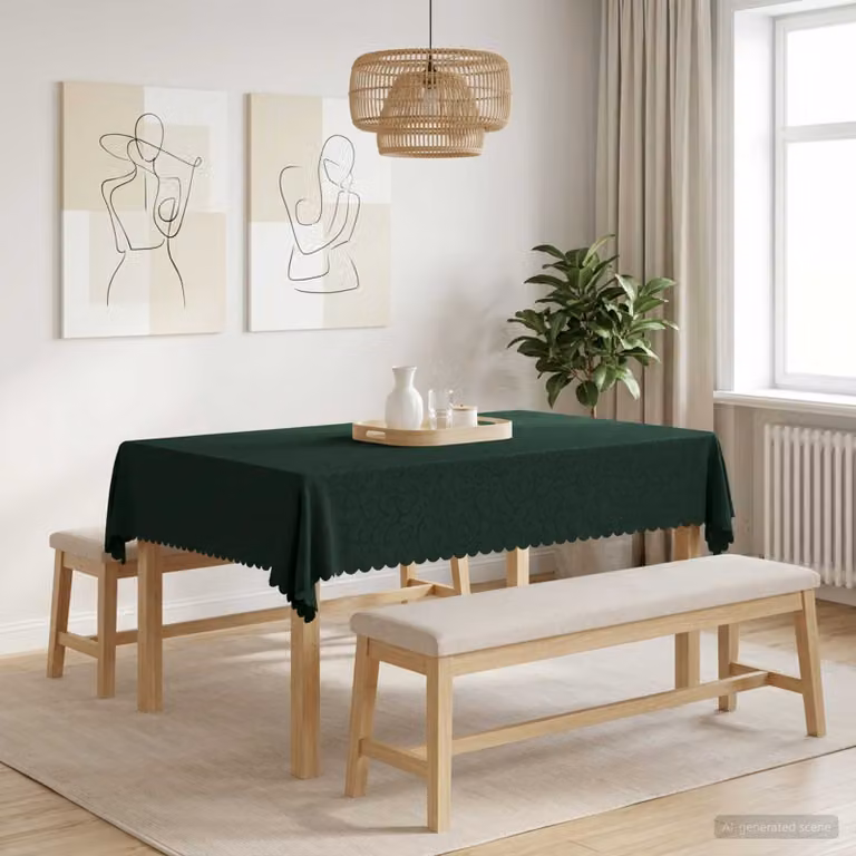 Tovaglia Rettangolare vidaXL in Jacquard Floreale Verde, Idrorepellente e Lavabile in Lavatrice, L: 140 cm x P: 160 cm