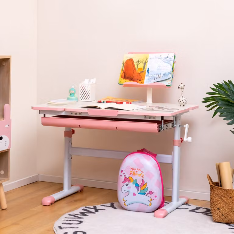Scrivania ergonomica per bambini Costway con altezza e piano inclinabile, colore rosa