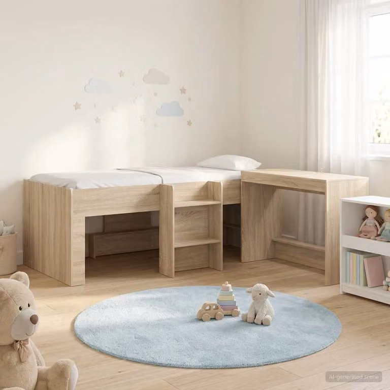 Letto alto per bambini vidaXL con scrivania, colore Rovere Sonoma, L/P/H: 193 x 90 x 120 cm