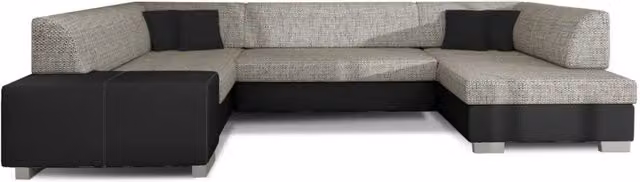 Divano panoramico a U HAVANE MEUBLORAMA convertibile per 6 persone con contenitore, Grigio e Nero