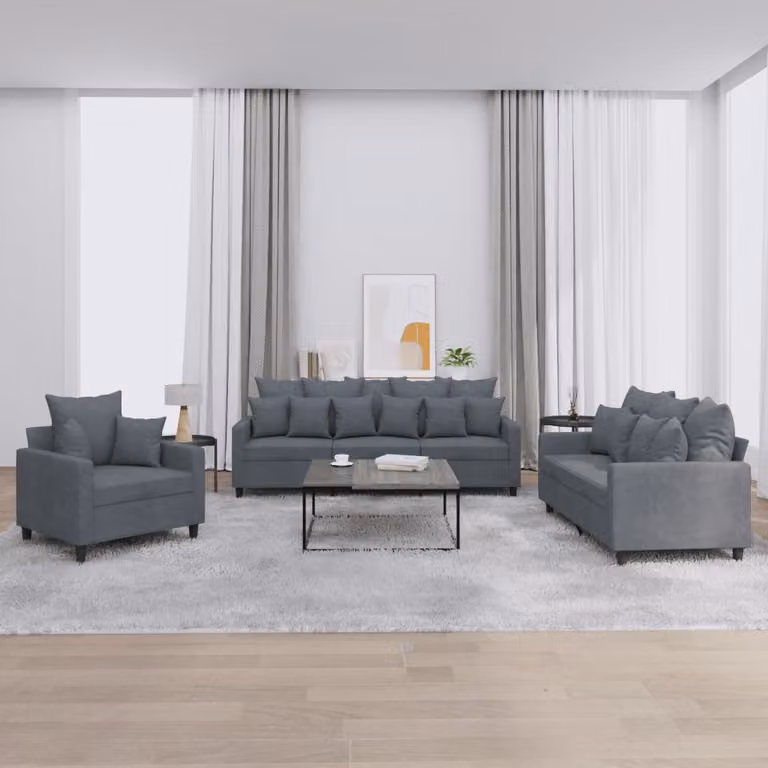 Set di divani 3 pezzi vidaXL in velluto grigio con cuscini per soggiorno moderno