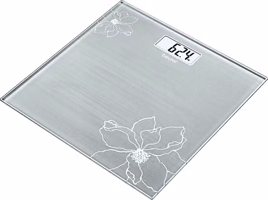 Bilancia da bagno Beurer GS 10 in vetro trasparente e bianco con effetto glitter, portata fino a 180 kg