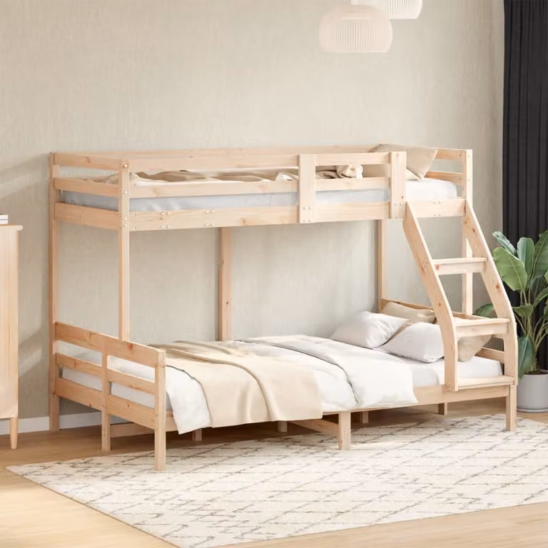 Letto a Castello vidaXL in Legno Massello di Pino Marrone L/P/H: 207 x 145 x 125,5 cm (80x200 cm) e 120x200 cm