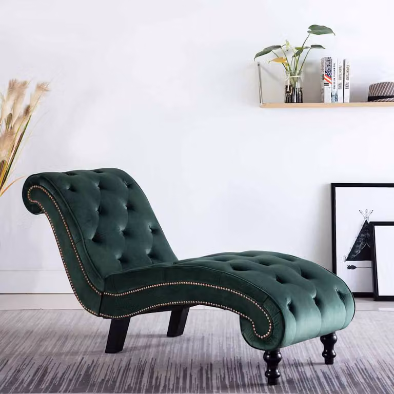 Sdraio vidaXL in velluto verde per adulti con seduta imbottita in schiuma, L/P/H: 145 x 52 x 77 cm