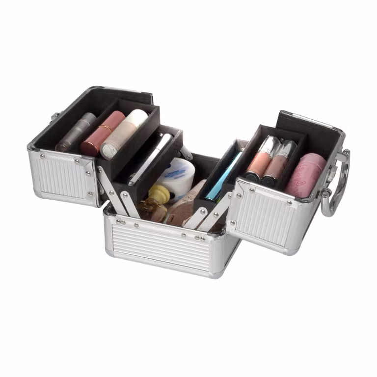 Valigetta Porta Cosmetici in Alluminio Argento Vestiamo Casa con 5 Scomparti H 15 x L 18 x P 15 cm
