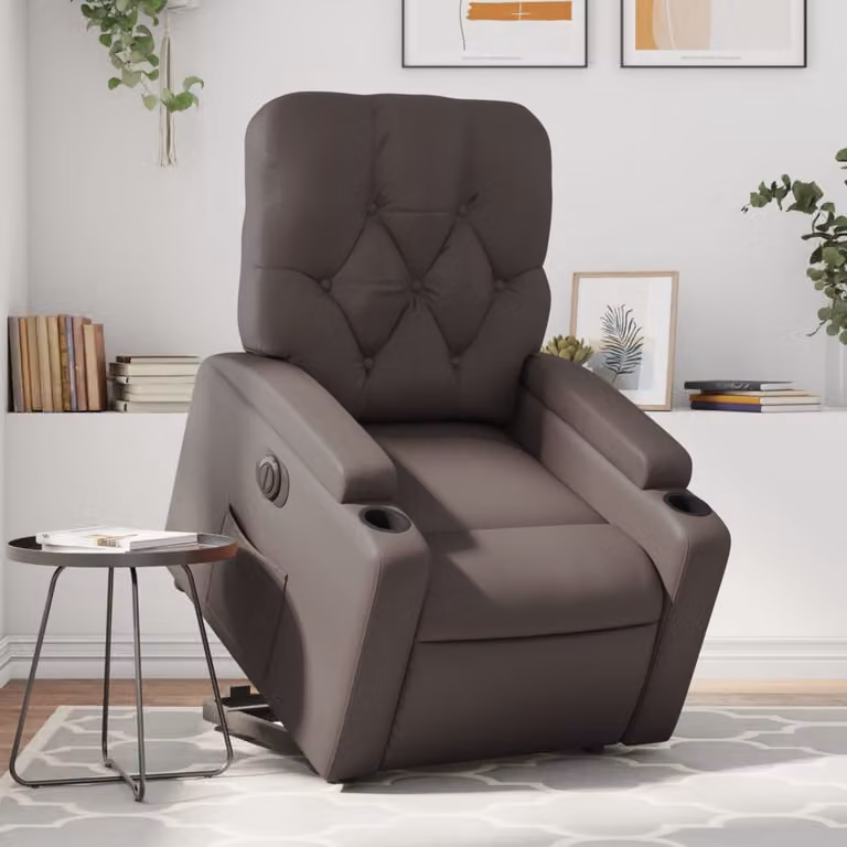 Poltrona Alzapersona Reclinabile vidaXL in Similpelle Marrone con Assistenza Elettrica e Braccioli